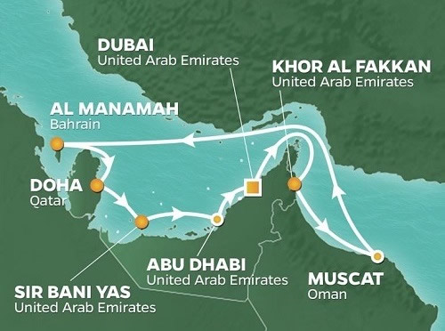<h2>2019 Arabian Gulf Golf Cruise</h2>11 Nights | 5 Rounds | Dubai to Dubai | November 29 – December 10